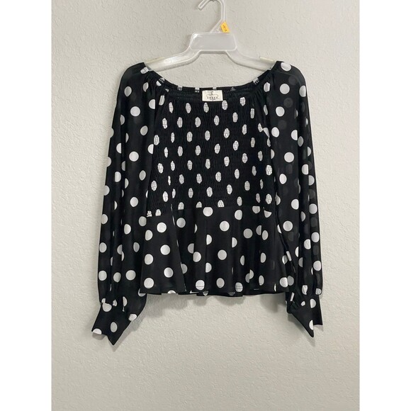 Ember Polka Dot Ruffle Long Sleeve Top size small women’s - Picture 2 of 5